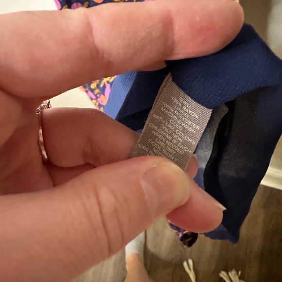 Fossil Dress Small Navy Ruffle Sleeve Orange Purple Plums Flowers Minidres Rayon - Picture 7 of 9